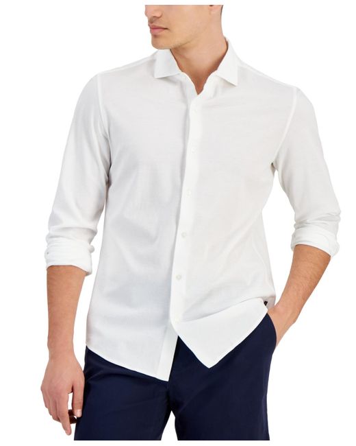 Michael Kors White Slim-fit Stretch Pique Button-down Shirt for men