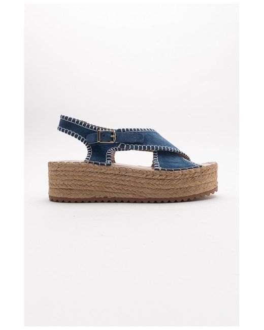 Forever & Always Shoes Blue Bellezza Leather Platform Sandal (
