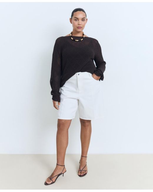 Mango White Straight-fit High-waist Bermuda Shorts