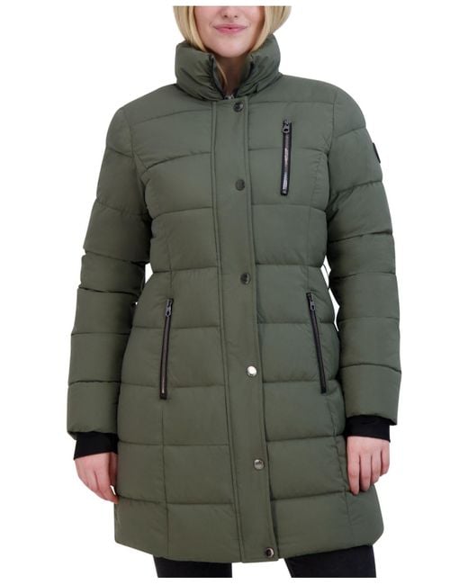 Nautica Belted Hooded Puffer Coat in Green Lyst