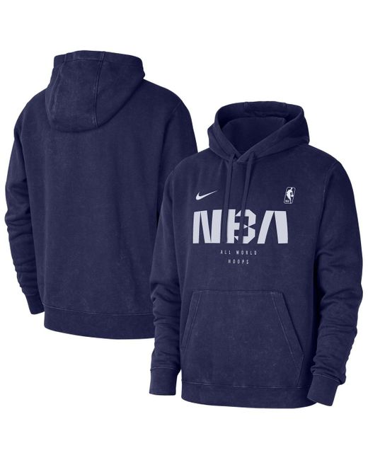Nike Men's Blue Nba All World Hoops Club Washed Pullover Hoodie
