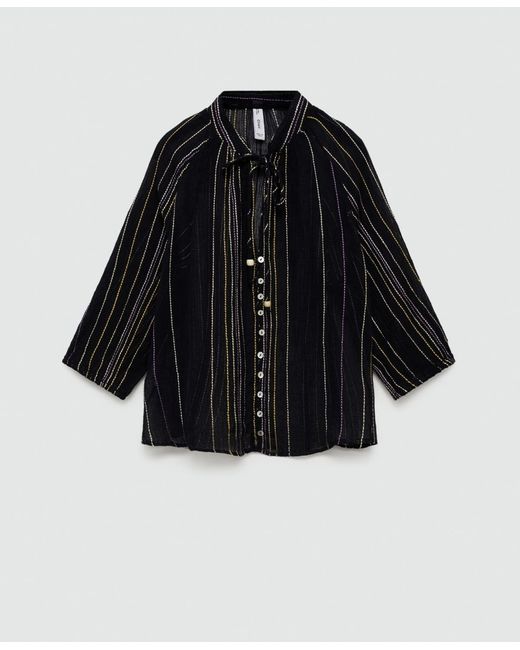 Mango Black Striped Bow Blouse
