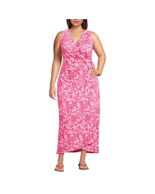 Lands' End Pink Plus Size Sleeveless Tulip Hem Maxi Dress