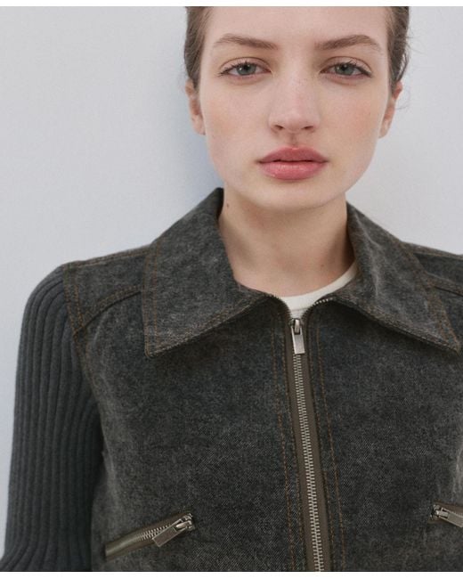 Mango Black Combined Fabrics Knitted Jacket