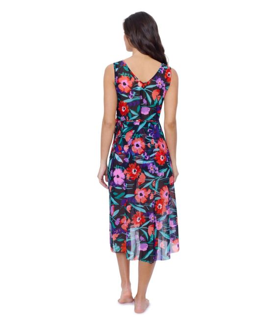 Gottex Blue Marguerite V Neck Asymmetrical Ruffle Midi Wrap Mesh Dress