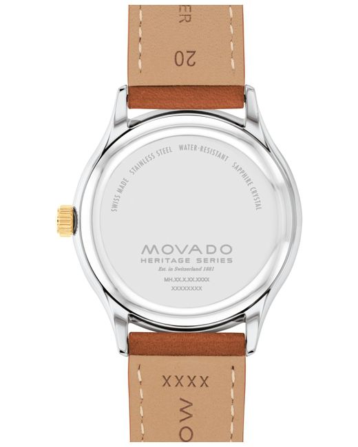 Movado Green Swiss Calendoplan Cognac Leather Strap Watch 40mm for men