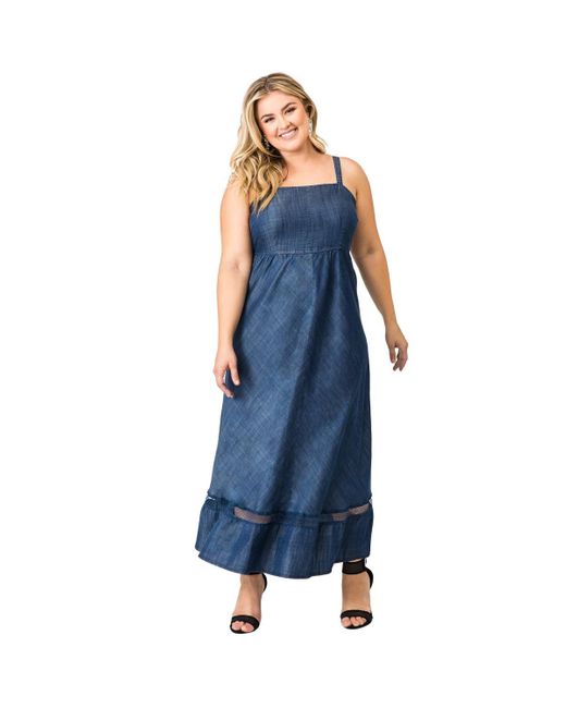 Standards & Practices Blue Plus Size Straps Denim Maxi Dress