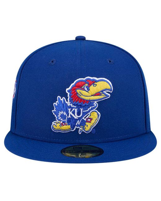 KTZ Blue Kansas Jayhawks Throwback 59fifty Fitted Hat for men