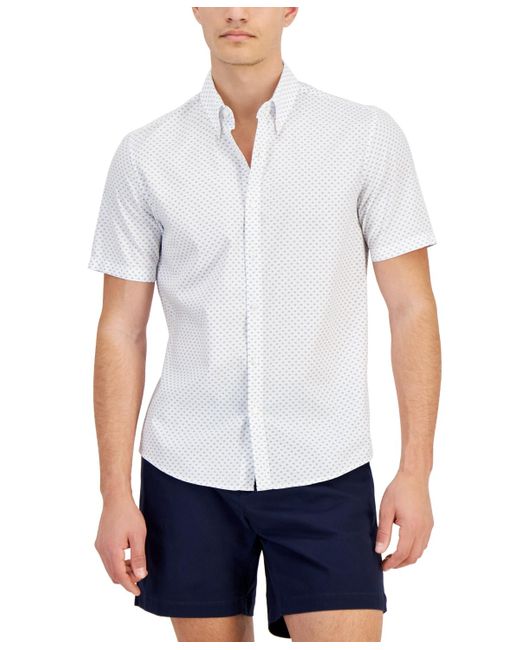Michael Kors White Slim-fit Stretch Textured Geo-print Button-down Shirt for men