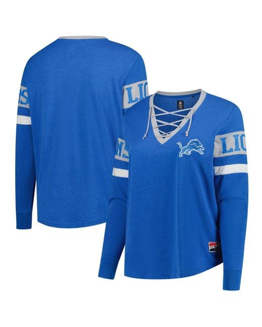 KTZ Blue Detroit Lions Plus Size Throwback Lace-up Long Sleeve T-shirt