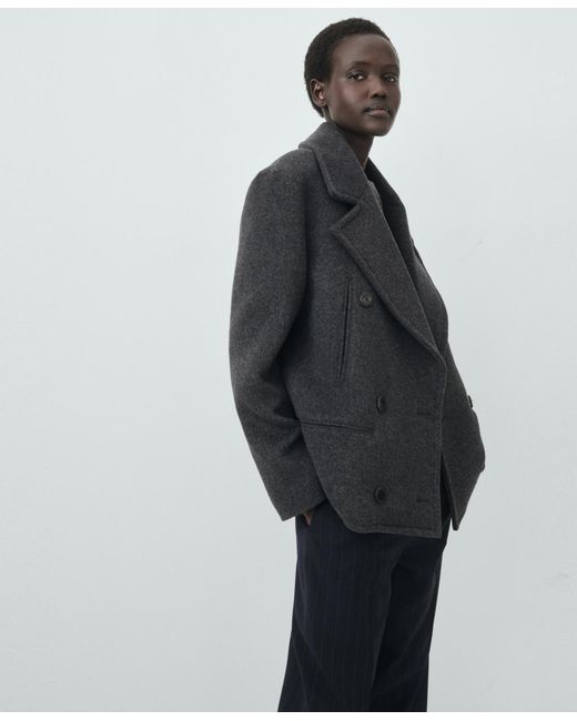 Mango Black Double-breasted Wool Coat