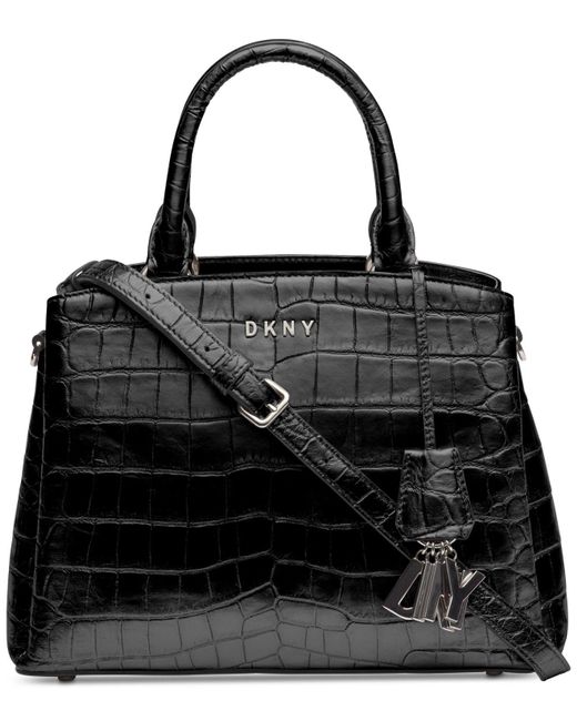 DKNY Black Paige Croc Embossed Satchel, Created For Macy's