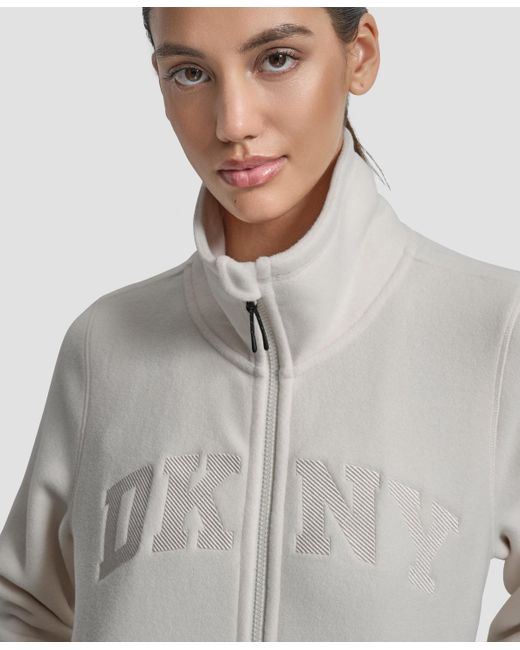 DKNY Gray Full-zip Varsity Logo Top