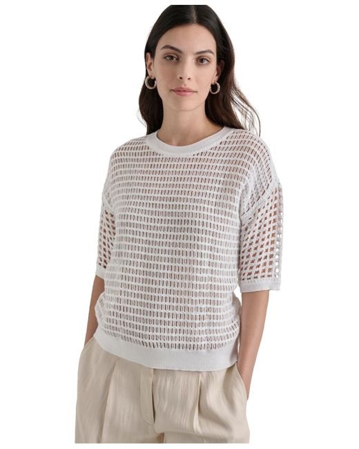 DKNY Black Round-neck Short-sleeve Open-crochet Sweater