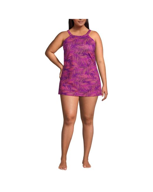 Lands' End Pink Plus Size Chlorine Resistant High Neck Swim Dress One Piece Swimsuit