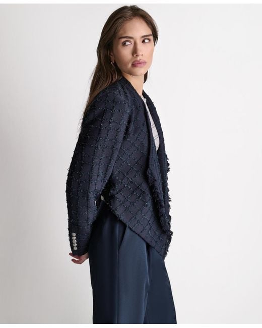 BCBGMAXAZRIA Blue Open-front Stand Collar Jacket
