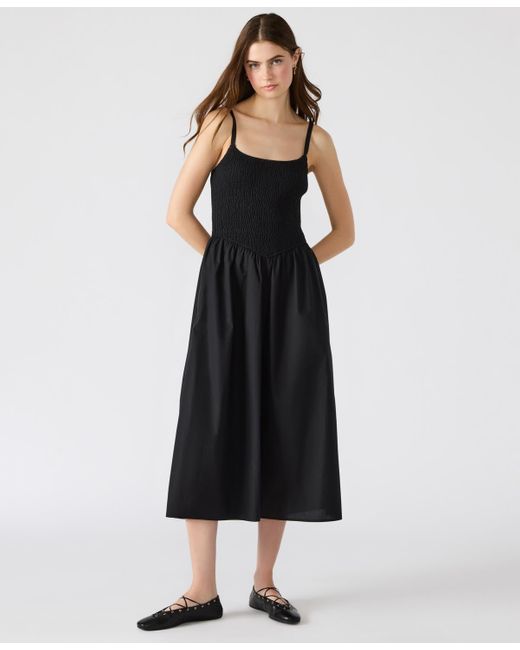 Steve Madden Black Codie Cotton Smocked Midi Dress