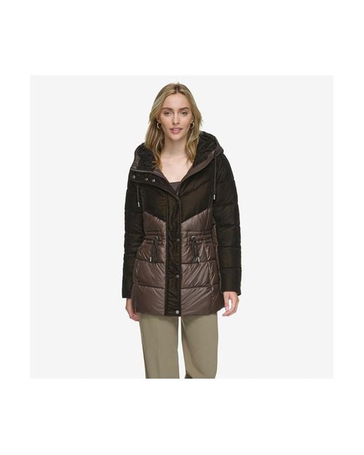 Andrew Marc Varna Velvet Mixed Quilted Puffer Jacket Within Attached