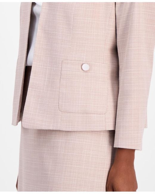 Kasper White Collarless Open-front Jacket