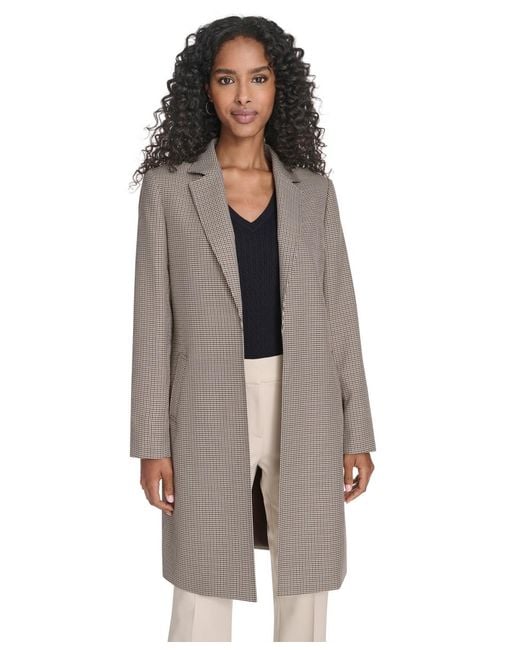 Tommy Hilfiger Gray Houndstooth Pattern Topper Long Jacket