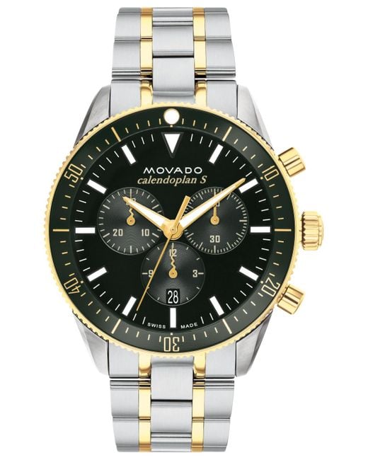 Movado Metallic Calendoplan S Swiss Quartz Chronograph Two Tone Stainless Steel Watch 42mm for men