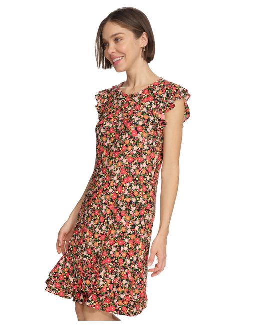 Tommy Hilfiger Multicolor Floral-print Ruffled Shift Dress