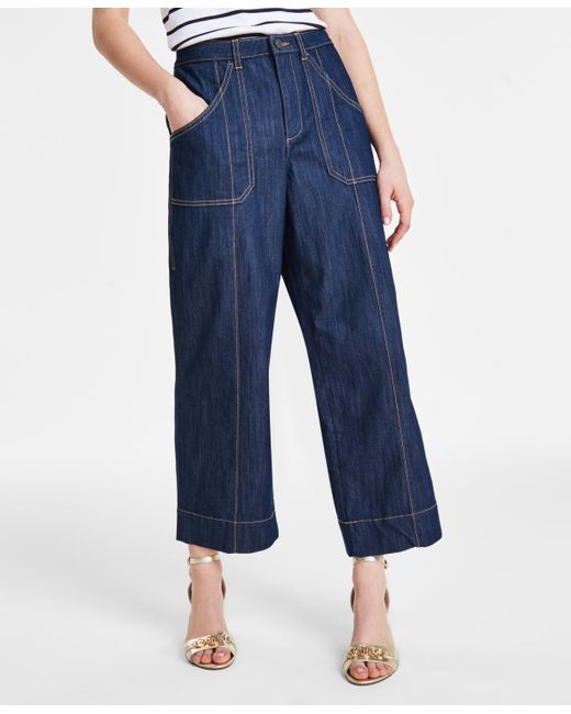 Tommy Hilfiger Blue High-rise Wide-leg Ankle Jeans