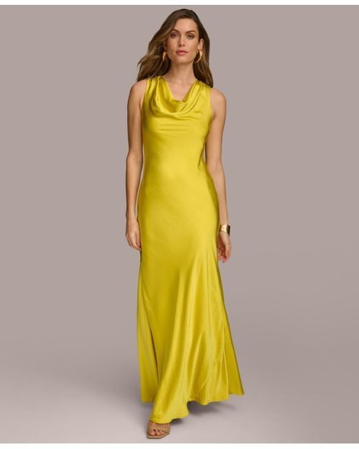 Donna Karan Yellow Sleeveless Cowlneck Gown