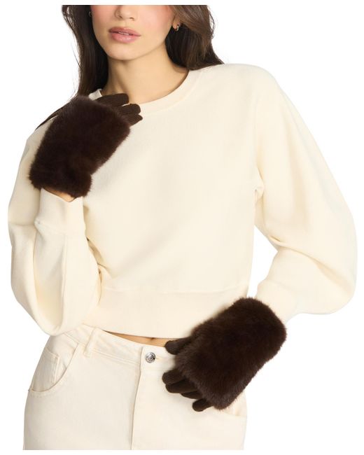 Steve Madden Brown Faux-fur-cuff Cozy Knit Gloves