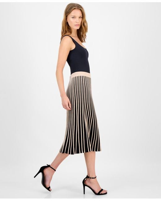 Tahari Multicolor Striped Pull-on Flared Midi Skirt