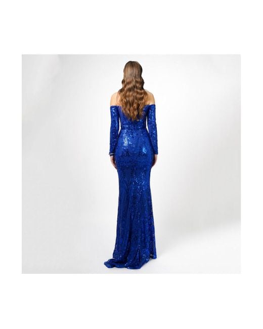 Bariano Blue Zoya Long Sleeve Sequin Gown