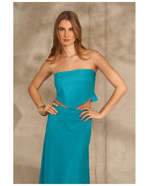 1.STATE Blue Scarf Strapless Top