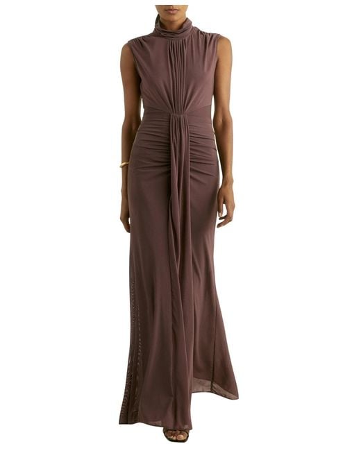 Reiss Brown Sheer Ruched Maxi Dress