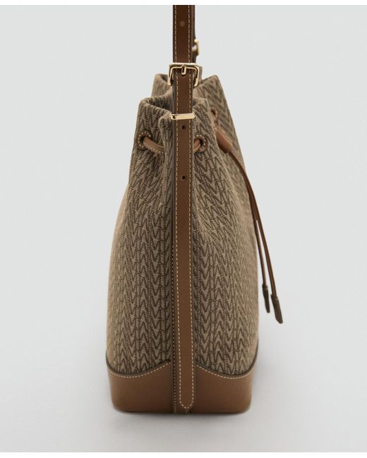 Mango Brown Printed Logo Bucket Bag