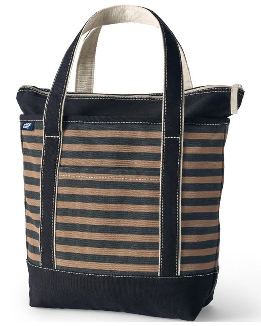 Lands' End Black Medium Print 5 Pocket Zip Top Canvas Tote Bag