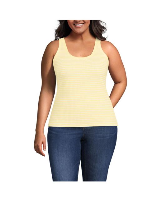 Lands' End Blue Plus Size Pointelle Rib Uneck Tank