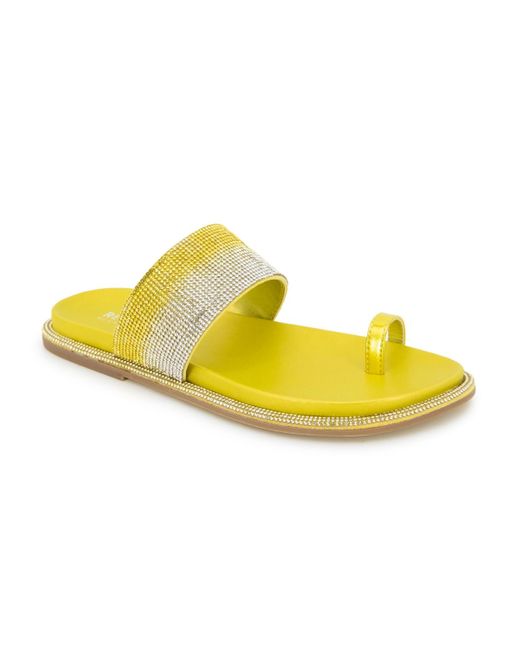Kenneth Cole Yellow Sage Jewel Toe Ring Footbed Flat Sandals