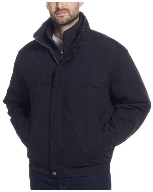 Weatherproof Blue Microfiber Poly Filled Bomber Jacket for men