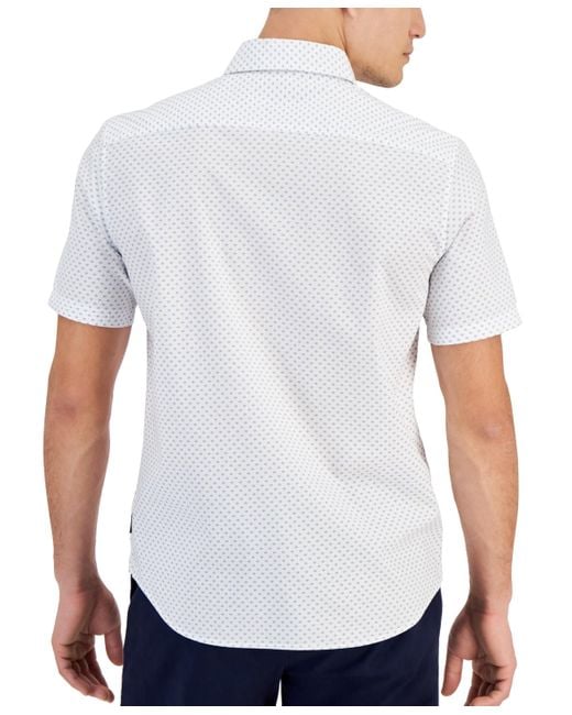 Michael Kors White Slim-fit Stretch Textured Geo-print Button-down Shirt for men