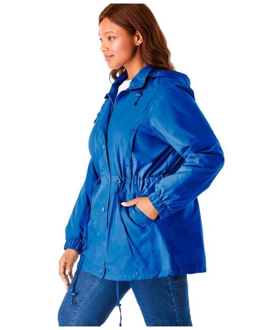 Woman Within Blue Plus Size Fleece-lined Taslon Anorak