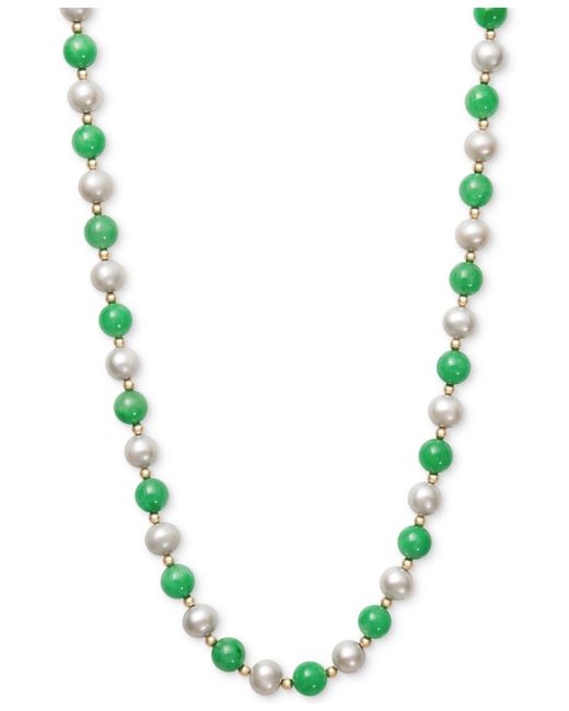 Macy's Green Cultured Freshwater Pearl And Jade Necklace