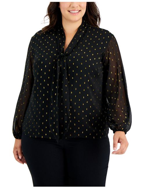INC International Concepts Inc Plus Size Tie-neck Blouse, Created For  Macy's in Black | Lyst
