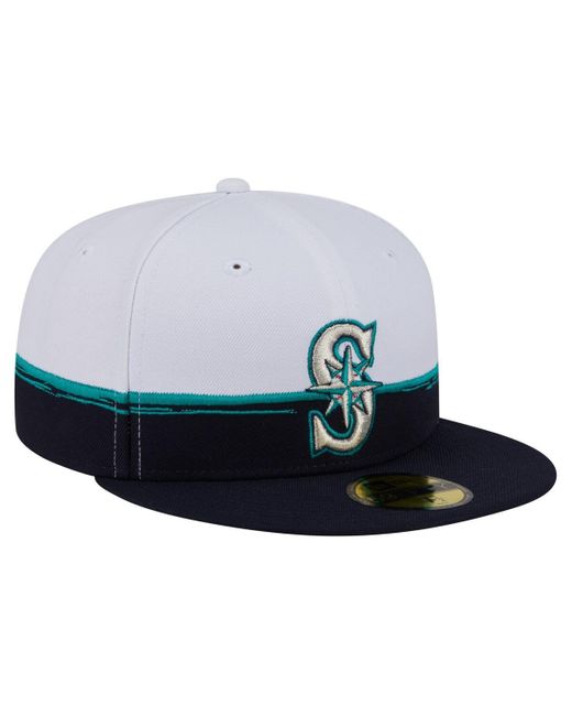 KTZ Blue Navy/white Seattle Mariners Paint Stroke 59fiftyâ Fitted Hat for men