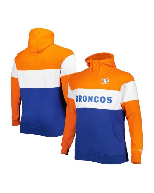 KTZ Navy Denver Broncos Big And Tall Throwback Colorblock Raglan Pullover  Hoodie in Orange for Men