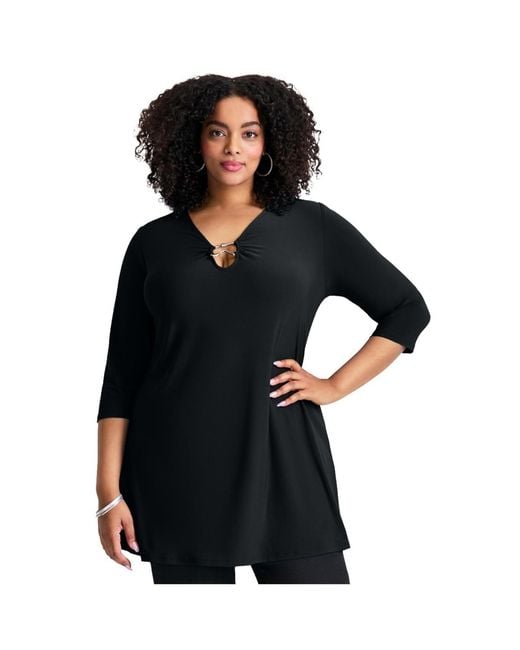 Avenue Black Plus Size Ring Detail Tunic Top