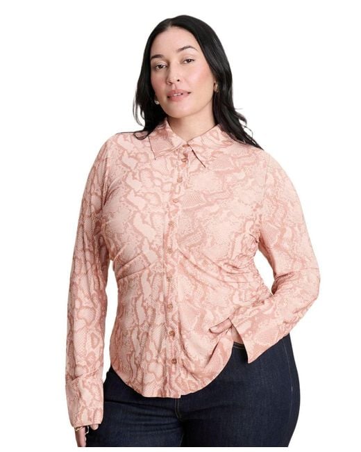 Eloquii Pink Plus Size Printed Button Up Top