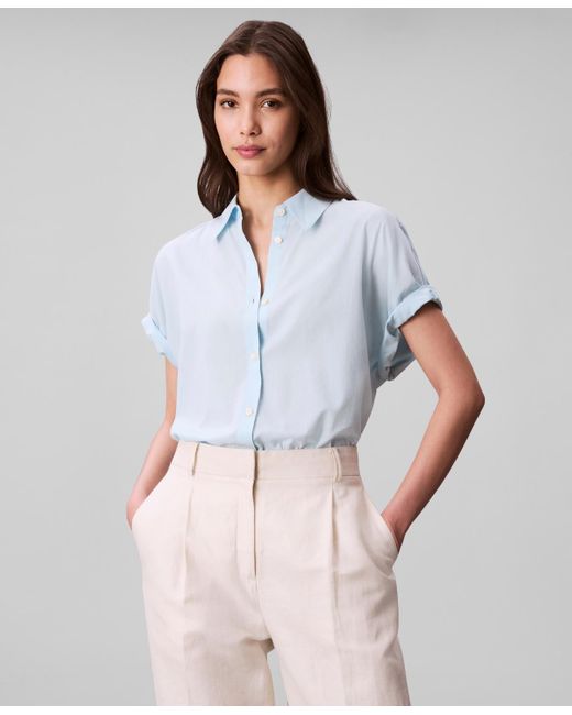 Calvin Klein Blue Short-sleeve Button-down Collared Shirt