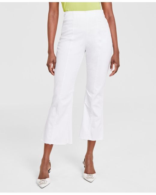 INC International Concepts White High-rise Pull-on Flared Cropped Jeans