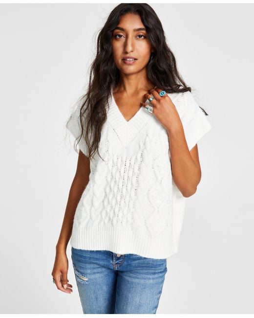 Lucy Paris Synthetic Cableknit Extendedsleeve Sweater Vest in Cream