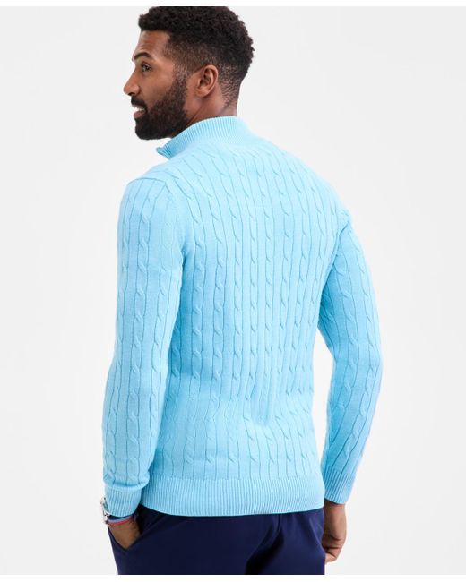 Club Room Blue Cable Knit Quarter-zip Cotton Sweater for men